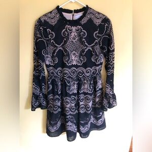 Long sleeve black print dress